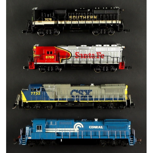 150 - N GAUGE BACHMANN LOCOMOTIVES. Santa Fe #8759, Contrail #6025, Southern #7078 and CSX #7732. Working ... 