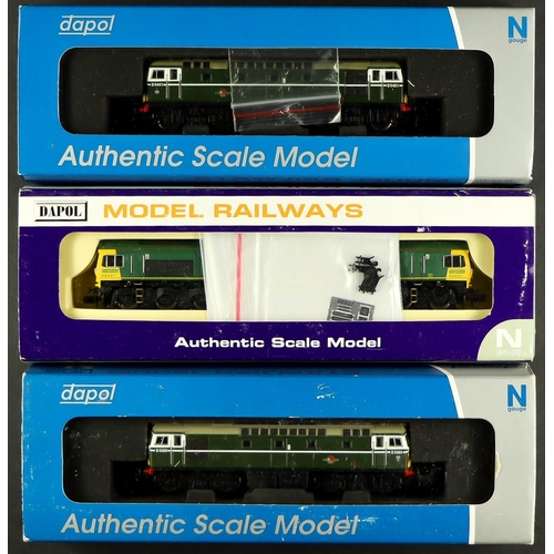 152 - N GAUGE DAPOL ENGINES. Includes a Class 27, D5401 (boxed, working), Class 27, D5369 (boxed, dummy), ... 