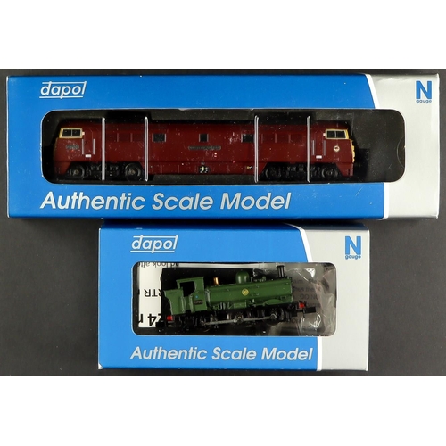 154 - N GAUGE DAPOL ENGINES. Class 52 BR D1056 Western Sultan and Pannier 6741. Boxed and working. (2) Lot... 