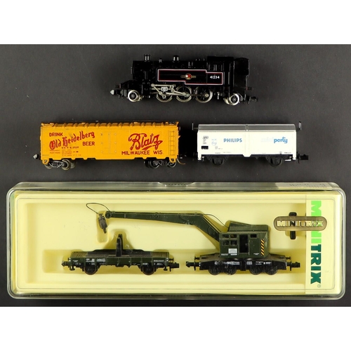 163 - N GAUGE MINITRIX ENGINE AND ROLLING STOCK. N205 LMS Ivatt Class Engine (working, unboxed) and the fo... 