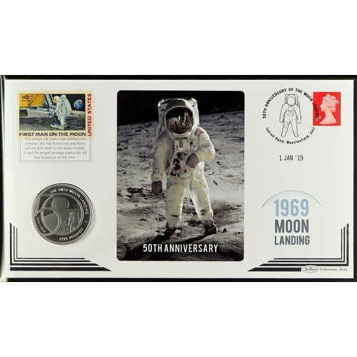 178 - SILVER COIN 2019 Moon Landing Anniversary special coin cover with Alderney £5 SILVER PROOF COIN, wit... 