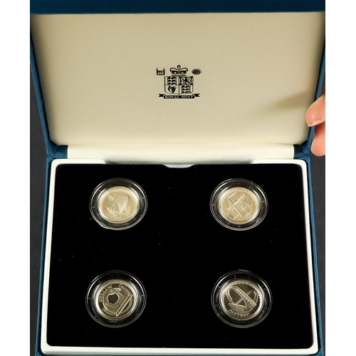 183 - SILVER PROOF COINS Great Britain 2003 £1 Bridges silver proof pattern collection in box. (4 coins) L... 