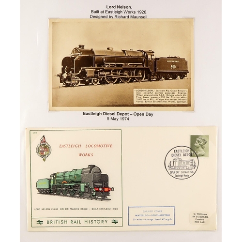 277 - RAILWAYS All periods collection of stamps, mini-sheets, labels, covers, postcards in two albums. Vol... 