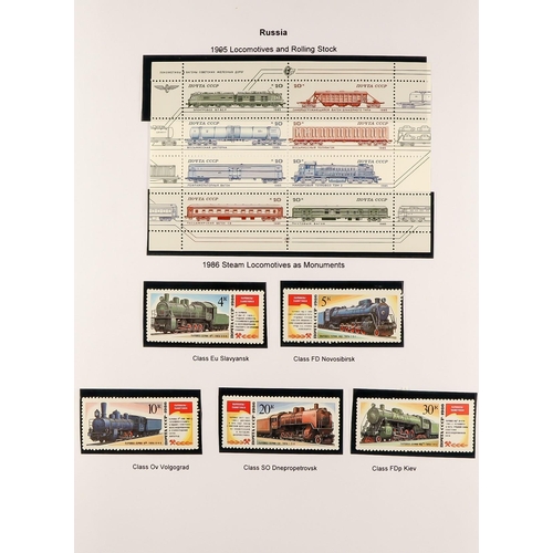 277 - RAILWAYS All periods collection of stamps, mini-sheets, labels, covers, postcards in two albums. Vol... 