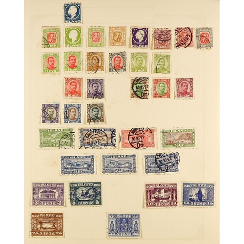 306 - OLD ALBUM PAGES with chiefly used stamps to the 1940's, note Germany, Iceland, Iran, Iraq, Thailand,... 