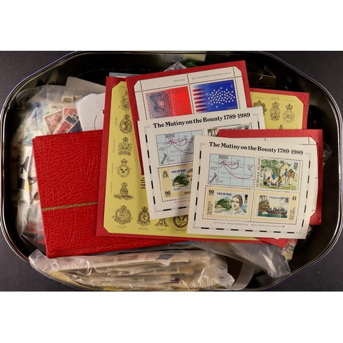 342 - WORLD AUCTION REMAINDERS IN TINS AND SHOEBOXES. Mint and used stamps on pages, in envelopes, small b... 