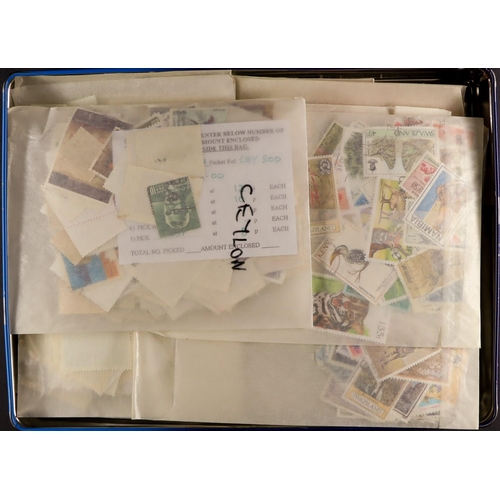 342 - WORLD AUCTION REMAINDERS IN TINS AND SHOEBOXES. Mint and used stamps on pages, in envelopes, small b... 