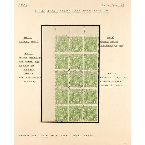 379 - 1924-25 1d sage-green Head no watermark (SG 83) MINT RECONSTRUCTION of the four corner blocks of 15 ... 