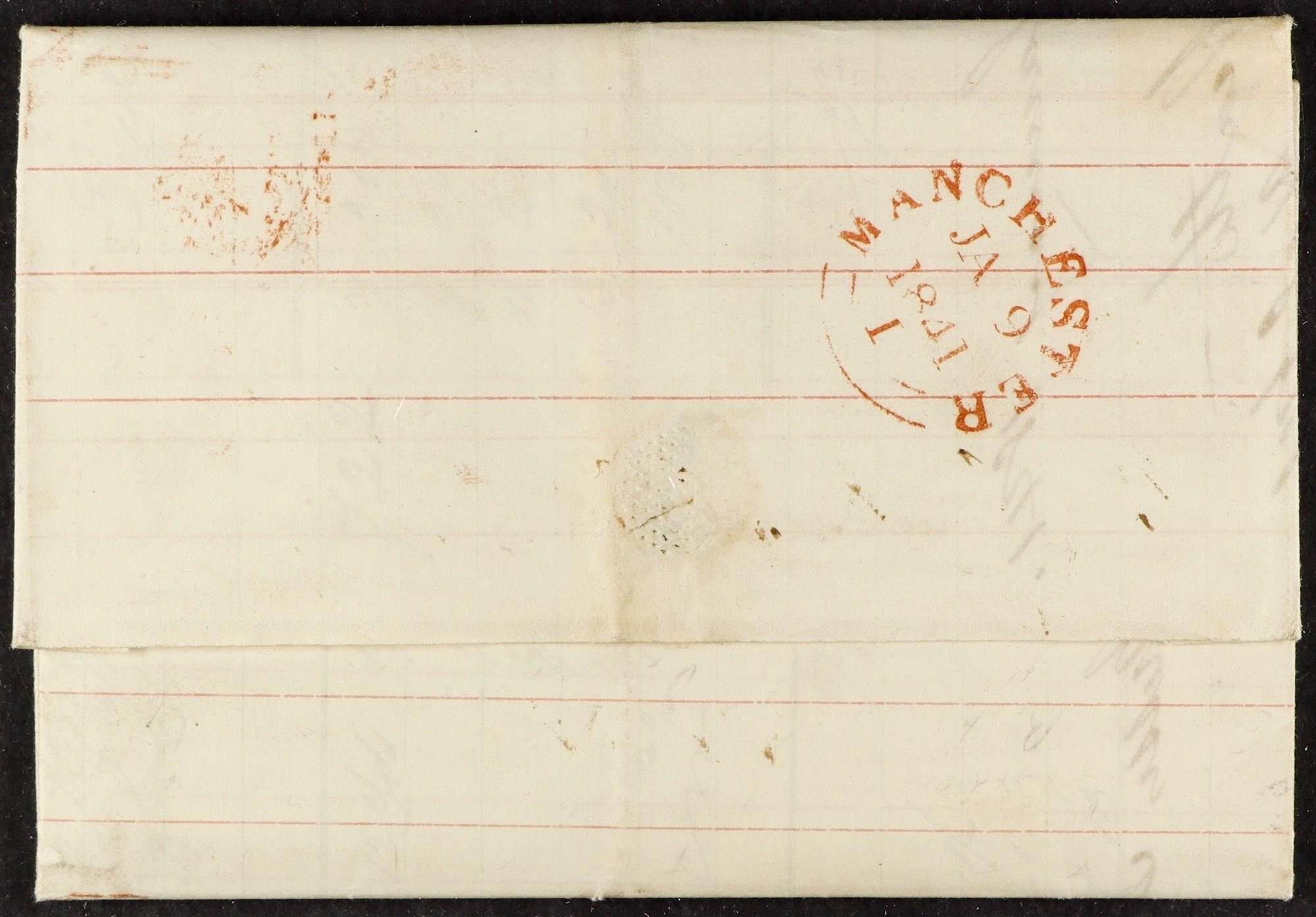 1841 (9 Jan) EL from Manchester to near Halifax bearing a lovely 1840