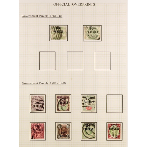 1455 - OFFICIALS - GOVT. PARCELS useful used range on a page incl. 1881-84 6d and 9d (good colour), 1887-19... 