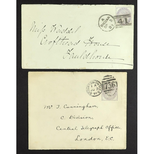 1456 - POSTAL FISCAL Inland Revenue 1d stamps on 1881 envelope from Biggar (die 4), and 1891 die 2 on envel... 