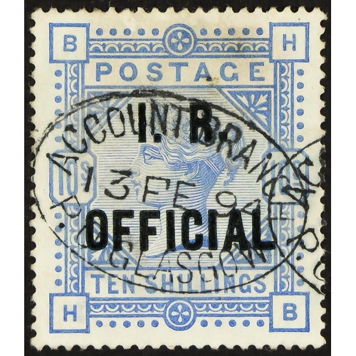 1464 - I.R. OFFICIAL 1890 10s ultramarine, overprint in blue-black ink with variety ‘Raised stop after ‘R’,... 