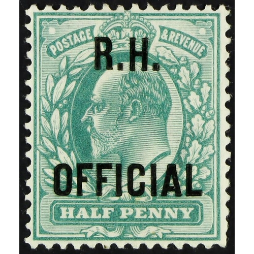 1497 - R.H. OFFICIAL 1902 ½d blue-green, SG O91, mint lightly hinged, large part OG (appears never hinged),... 