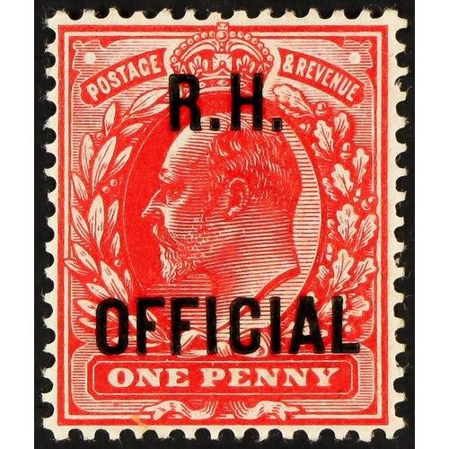 1498 - R.H. OFFICIAL 1902 1d scarlet, SG O92, mint lightly hinged, large part OG. Wenvoe certificate. Cat £... 