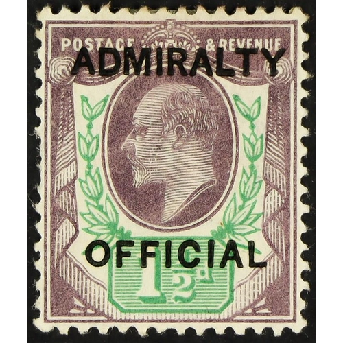 1499 - ADMIRALTY OFFICIAL 1903 1½d dull purple and green, SG O103, mint lightly hinged, large part OG. Two ... 