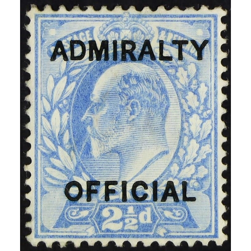 1501 - ADMIRALTY OFFICIAL 1903 2½d ultramarine opt type O10, SG O105, mint lightly hinged, part OG with ver... 