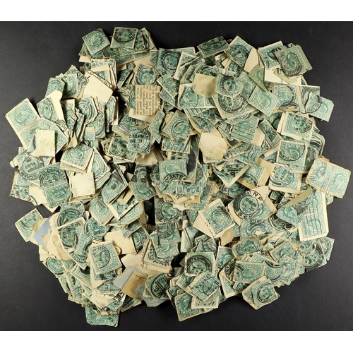 1505 - 1902 ½d blue-green, SG 215, an accumulation of used examples on original pieces, ex. the famous Wall... 