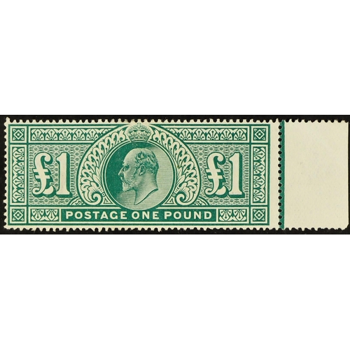 1507 - 1902-10 £1 dull blue-green, SG 266, mint large part OG with sheet margin at right. Cat £2000. Lot 15... 