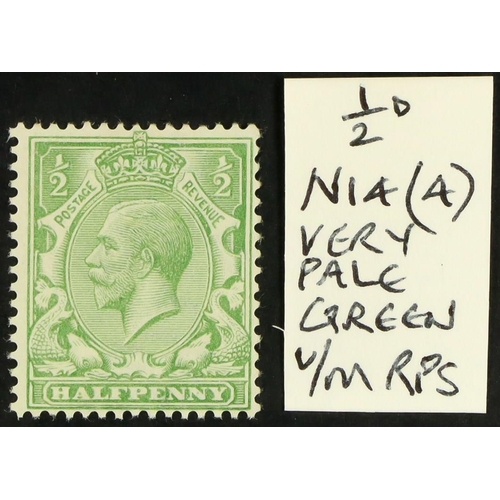 1532 - 1912-24 ½d very pale green Wmk Cypher, Spec N14(4), never hinged mint with copy of Royal certificate... 