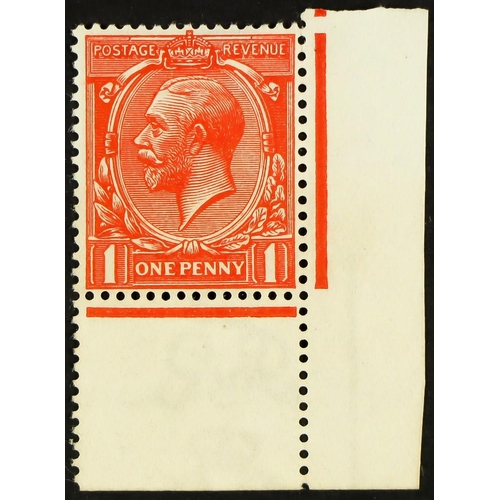 1534 - 1912-24 1d orange - vermilion, Wmk Simple Cypher, Spec N16(15), never hinged mint from the low-right... 