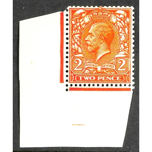 1542 - 1912-24 2d intense bright orange Wmk Cypher, Spec N19(9), never hinged mint from the low-left corner... 