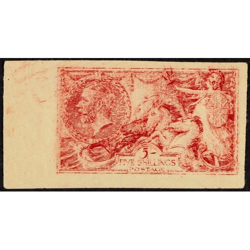 1553 - 1913 5s Waterlow Seahorse rough plate proof in carmine on buff unwatermarked paper. Spec cat £225. L... 