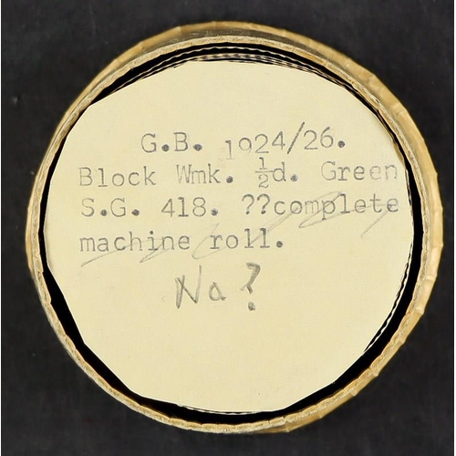 1561 - 1924-26 ½d green, SG 418, a large part complete coil (approx 620 stamps) in original circular box. L... 