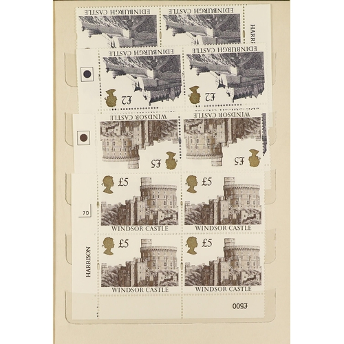 1638 - 1988 - 1995 CASTLE HIGH VALUES never hinged mint in 2 stockbooks. Stamps, cylinder blocks, gutter bl... 