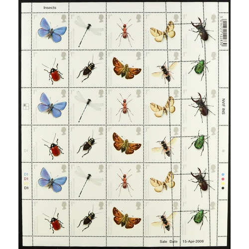 1655 - 2008 Insects (Action for Species, 2nd series) complete pane of 30 showing a SIGNIFICANT MIS-PERFORAT... 