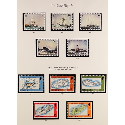 1706 - ALDERNEY 1983 - 2018 COLLECTION. Beautiful and near complete in two binders. Includes stamp sets, mi... 