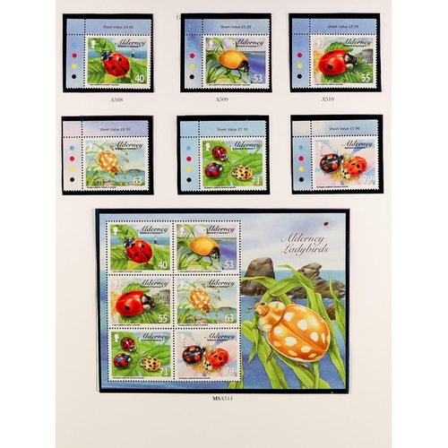 1706 - ALDERNEY 1983 - 2018 COLLECTION. Beautiful and near complete in two binders. Includes stamp sets, mi... 