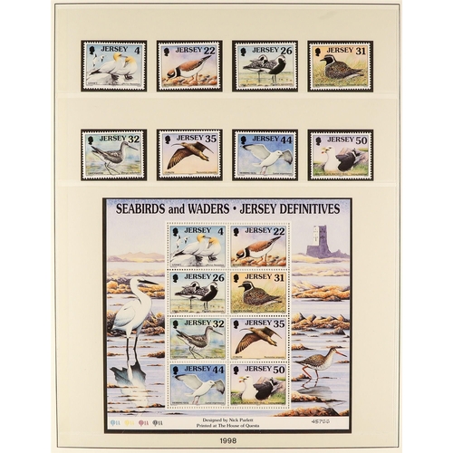 1720 - JERSEY 1969 - 2010 NEAR - COMPLETE COLLECTION of never hinged mint stamps & miniature sheets in 4 Li... 