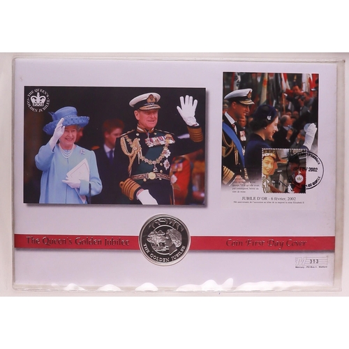 10 - COIN COVERS 2003 QEII CORONATION world collection in five albums, includes over 25 with silver coins... 