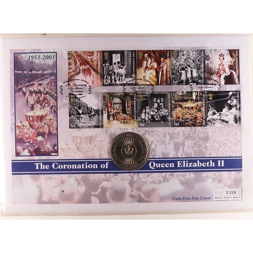 10 - COIN COVERS 2003 QEII CORONATION world collection in five albums, includes over 25 with silver coins... 