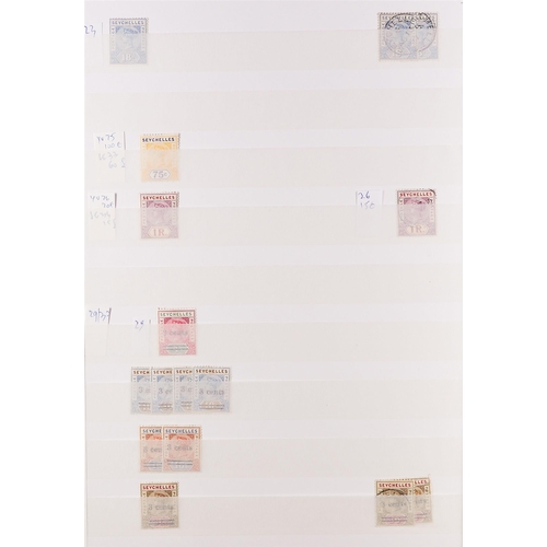 1003 - SEYCHELLES 1890 - 1937 ACCUMULATION of approx 350 mint & used stamps on protective pages, includes s... 