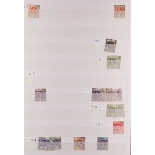 1003 - SEYCHELLES 1890 - 1937 ACCUMULATION of approx 350 mint & used stamps on protective pages, includes s... 