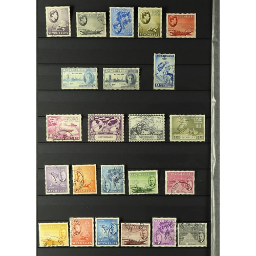 1004 - SEYCHELLES 1890 - 1952 COLLECTION of over 130 used stamps on protective pages, comprehensive incl hi... 