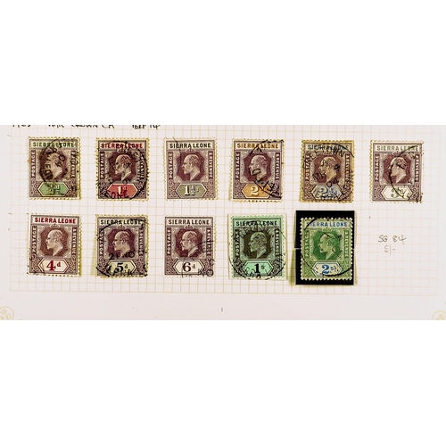 1012 - SIERRA LEONE 1903 - 1935 USED COLLECTION on pages, note 1903 set to 2s, 1904-05 set to 5s, 1907-12 s... 