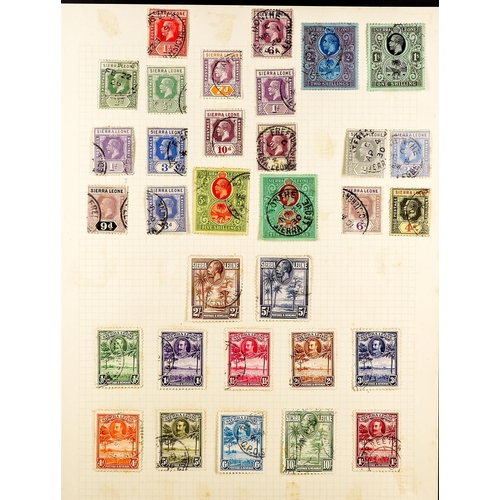 1013 - SIERRA LEONE 1912 - 1933 USED COLLECTION of 74 stamps on album pages, note 1912-21 to 5s (2, shades)... 