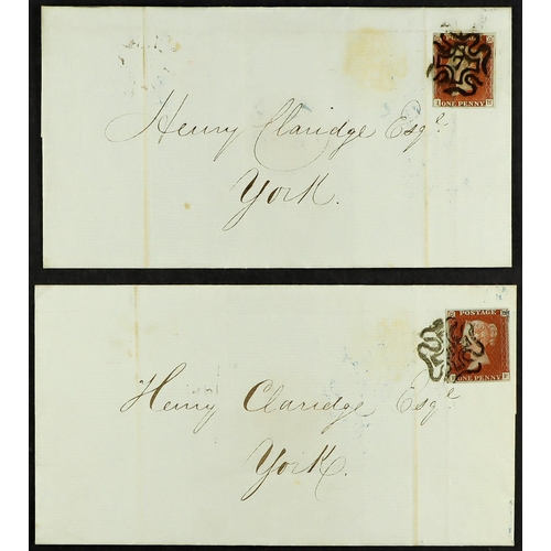 1307 - GB.QUEEN VICTORIA 1841 1d reds, two wrappers to York, each four margined and cancelled by number 7 o... 