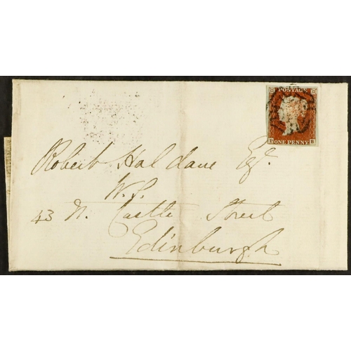 1312 - GB.QUEEN VICTORIA 1843 (1 Nov) EL to Edinburgh bearing 1d red-brown imperf with 4 margins (close one... 