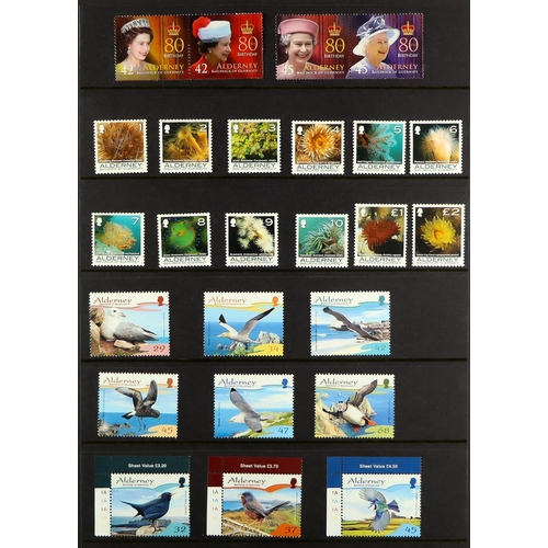 1580 - GB.ISLANDS ALDERNEY 1983-2015 NEVER HINGED MINT COLLECTION on stock pages in binder, almost complete... 