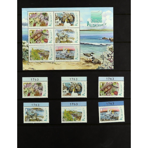 1580 - GB.ISLANDS ALDERNEY 1983-2015 NEVER HINGED MINT COLLECTION on stock pages in binder, almost complete... 