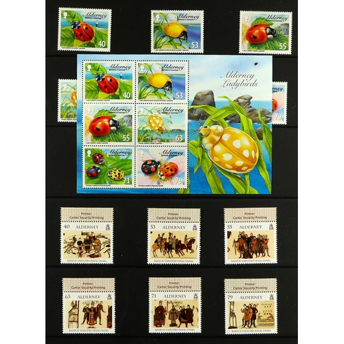 1580 - GB.ISLANDS ALDERNEY 1983-2015 NEVER HINGED MINT COLLECTION on stock pages in binder, almost complete... 