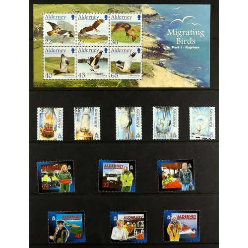 1580 - GB.ISLANDS ALDERNEY 1983-2015 NEVER HINGED MINT COLLECTION on stock pages in binder, almost complete... 