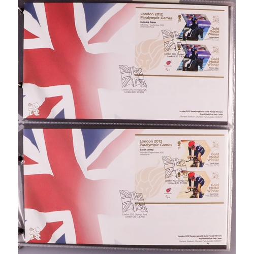 1621 - GB.FIRST DAY COVERS 1970's-2010's COLLECTION in four albums and loose in box, includes 2012 Olympic ... 