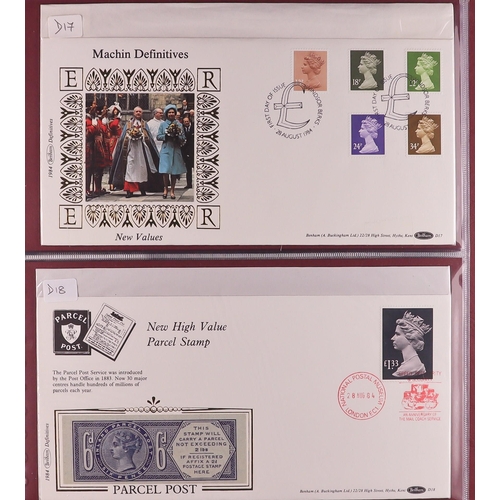 1625 - GB.FIRST DAY COVERS 1982 - 1987 BENHAM LUXURY SILK DEFINITIVE SERIES collection in 2 Beham albums, c... 