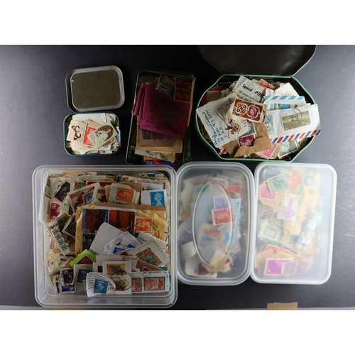 212 - WORLD CARTON of albums, tins and tubs. Mainly used both on and off paper. Many 100s of stamps. Lot 2... 