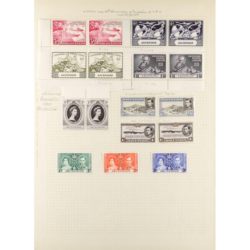 239 - ASCENSION 1937 - 1952 MINT COLLECTION of 130+ stamps with most omnibus sets incl pairs, 1938 pictori... 