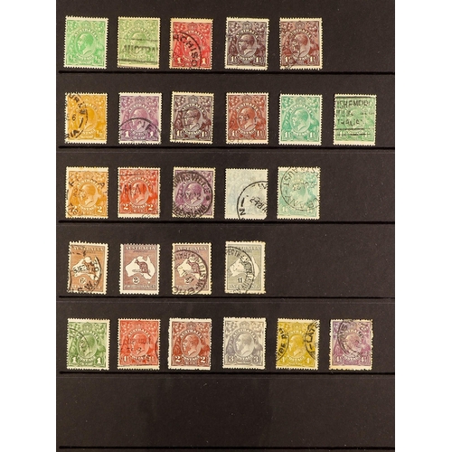 252 - AUSTRALIA 1913 - 1925 of 60+ mint and used Kangaroo & Head stamps on protective pages, note 1913-14 ... 